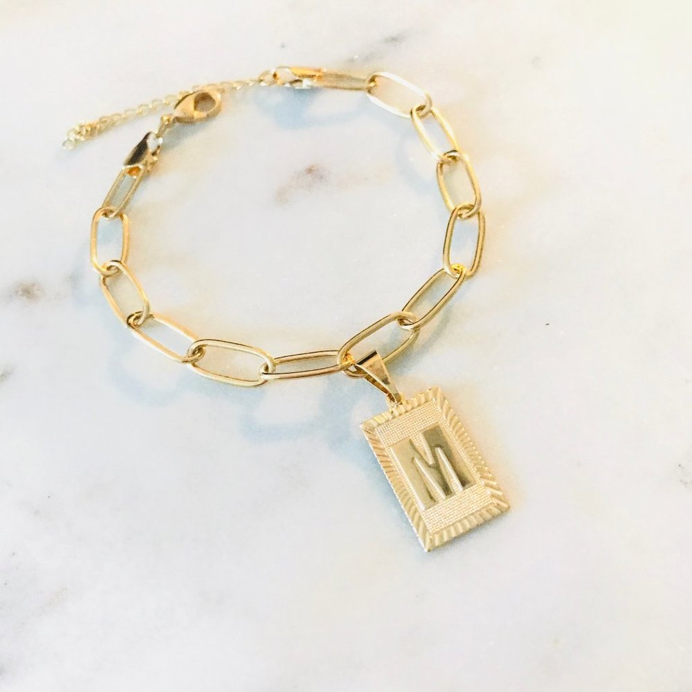 Gold Initial Anklet Bracelet, Letter Bracelet